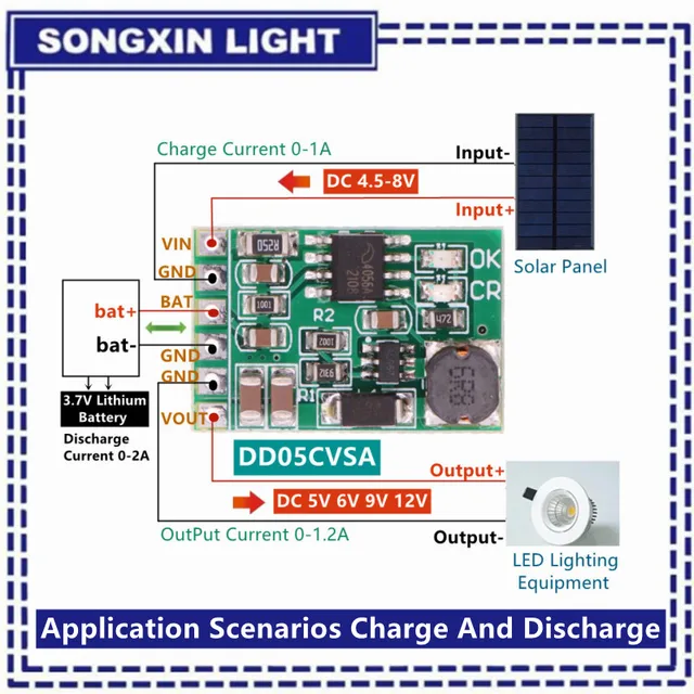 Chargeur 3.7V 4.2V 5V 6V 9V 12V, carte de décharge, convertisseur DC, Module Boost, chargeur d'énergie solaire Mobile, batterie au Lithium DD05CVSA 1