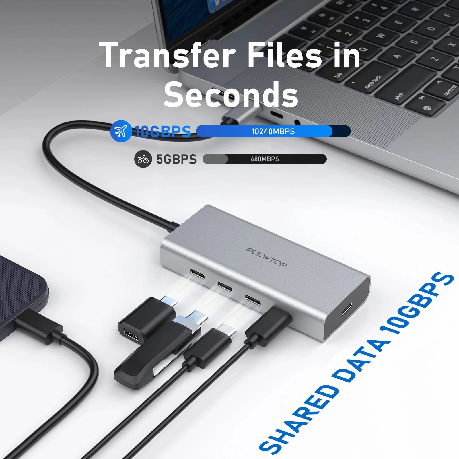 5-poorts hub, 10 Gbps gegevensoverdracht, 100 W PD-opladen, USB-C hub-multipoortadapter voor boeken, Chromebooks, I, XPS_voghion.com