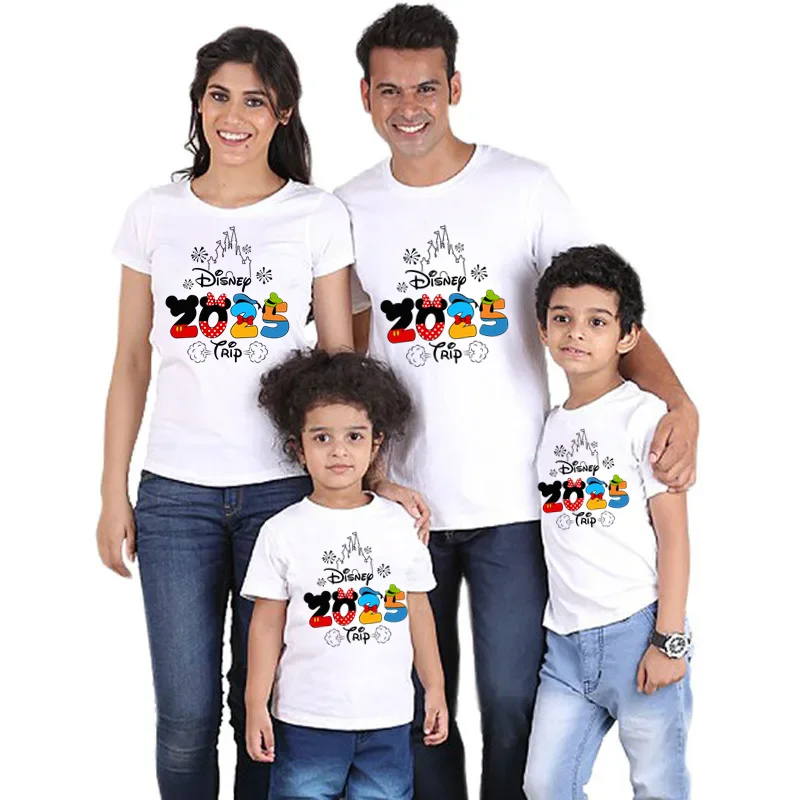 2025 Disney Trip Mickey Minnie Mouse Family Matching Shirts Cotton Dad Mom Bro Sis Kids T Shirt Baby Rompers Matching Clothes 3