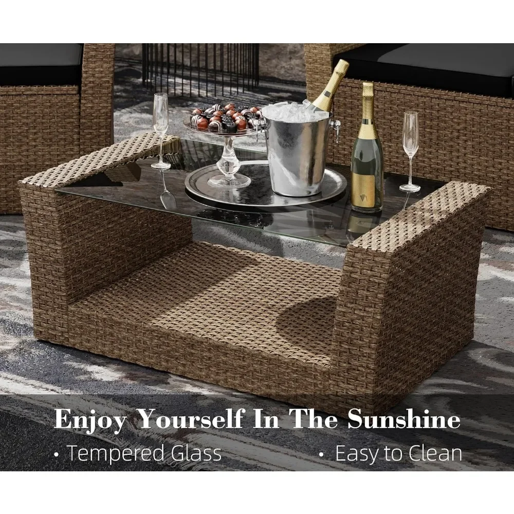 Outdoor Sofa Sets, 4PCS Patio Furniture Set, Outdoor Conversation Sets with Rattan Chair Table, Outdoors Garden Sofas Sets 3