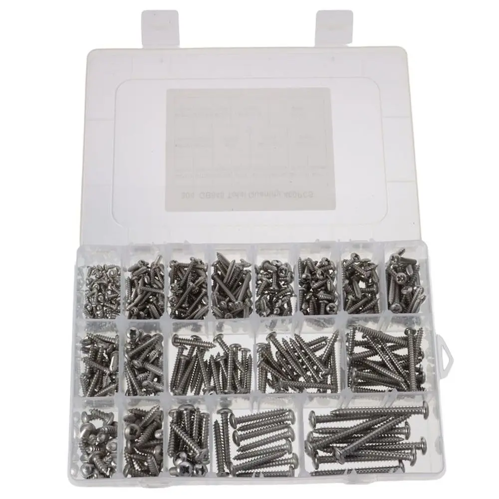 

460Pcs 304 Stainless Steel Wood Screws #4 #6 #8 #10 #12 18 Sizes Self Tapping Screws Philips Pan Head Wood