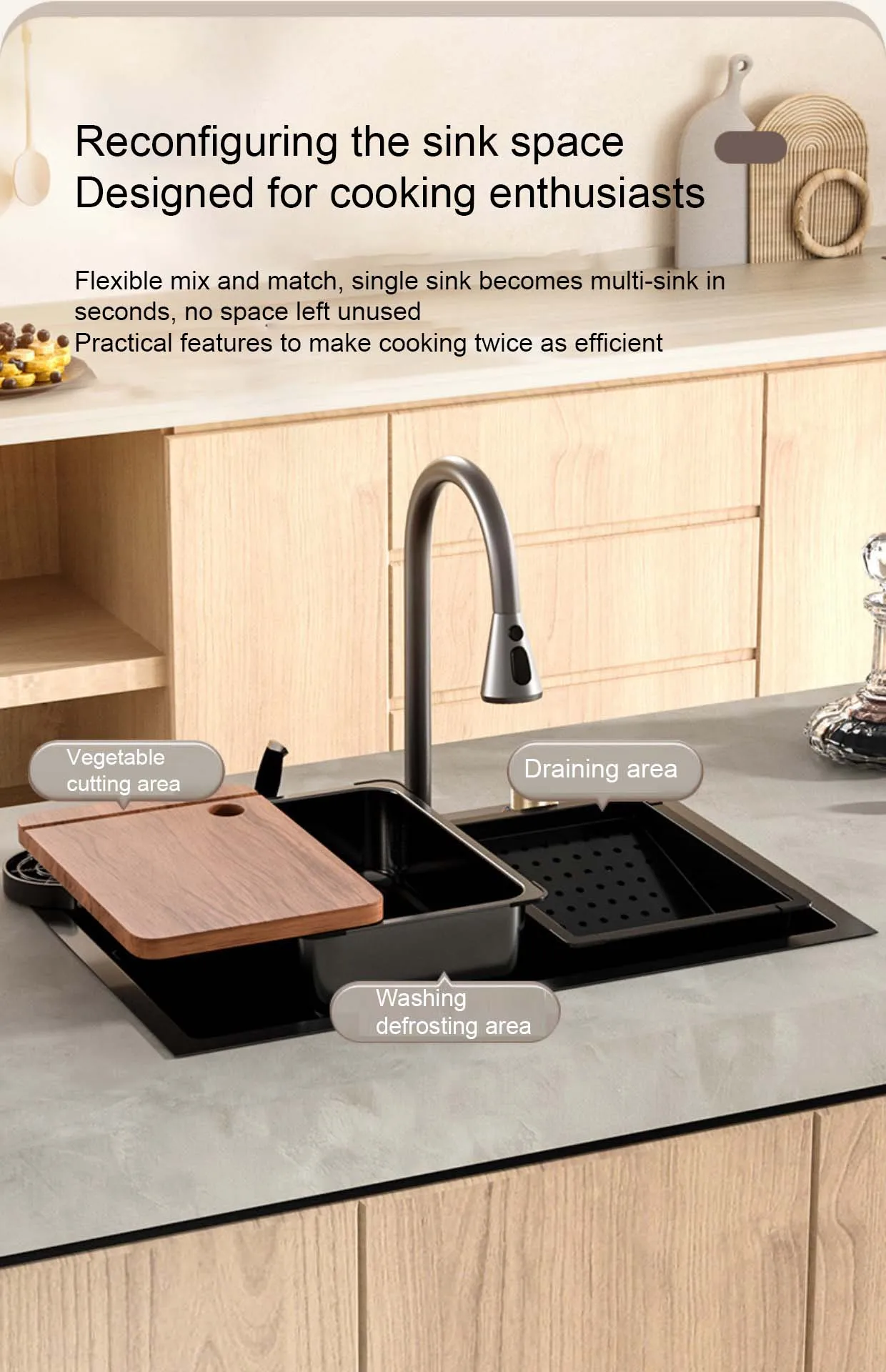 Description Picture 6 of itemWaterfall Sink Kitchen Stainless Steel Topmount Sink Large Single Slot Wash Basin With Multifunction Touch Waterfall Faucet