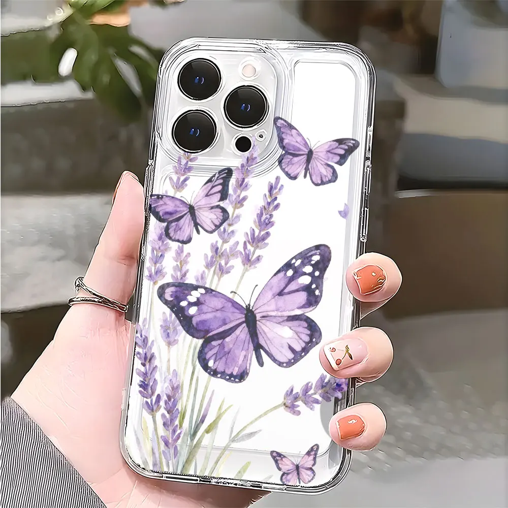 Purple Butterfly Lavender Phone Case - Elegant TPU Protective Cover
