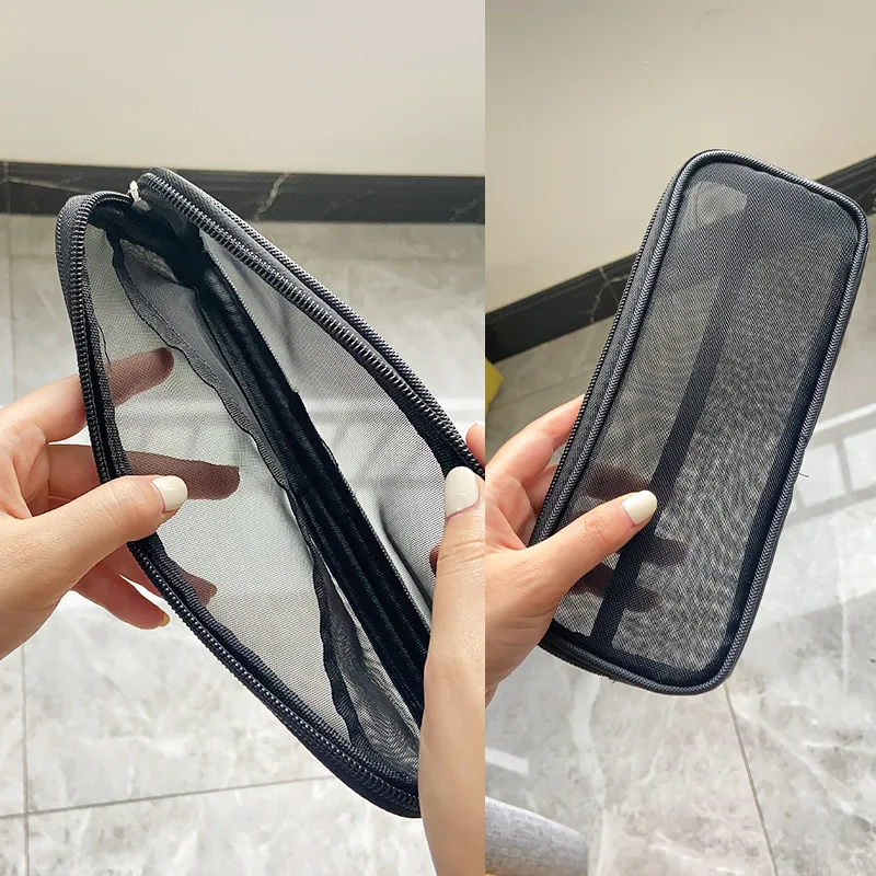 메쉬 여성 메이크업 브러쉬 키트 정리함 보관 가방, 연필 케이스, 블랙 투명 칫솔 세면 용품 가방, 소녀 화장품 가방 파우치