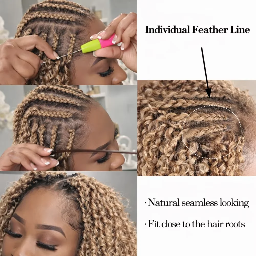 Honey Blonde Burmese Curly Crochet Human Hair Color #27 Deep Wave Pre-Separated Feather Crochet Hair Extensions Braids For Women 4