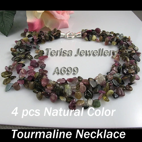 

Multicolor Baroque Tourmaline Necklace 4Rows Handmade Fashion Jewelry Gemstone Necklace Birthday Party Wedding Women Gift