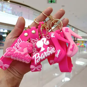바비 실리콘 키체인 카와이 만화 핑크 레터 하트 하이힐 키링, 귀여운 가방 펜던트, 자동차 키 홀더 액세서리 선물