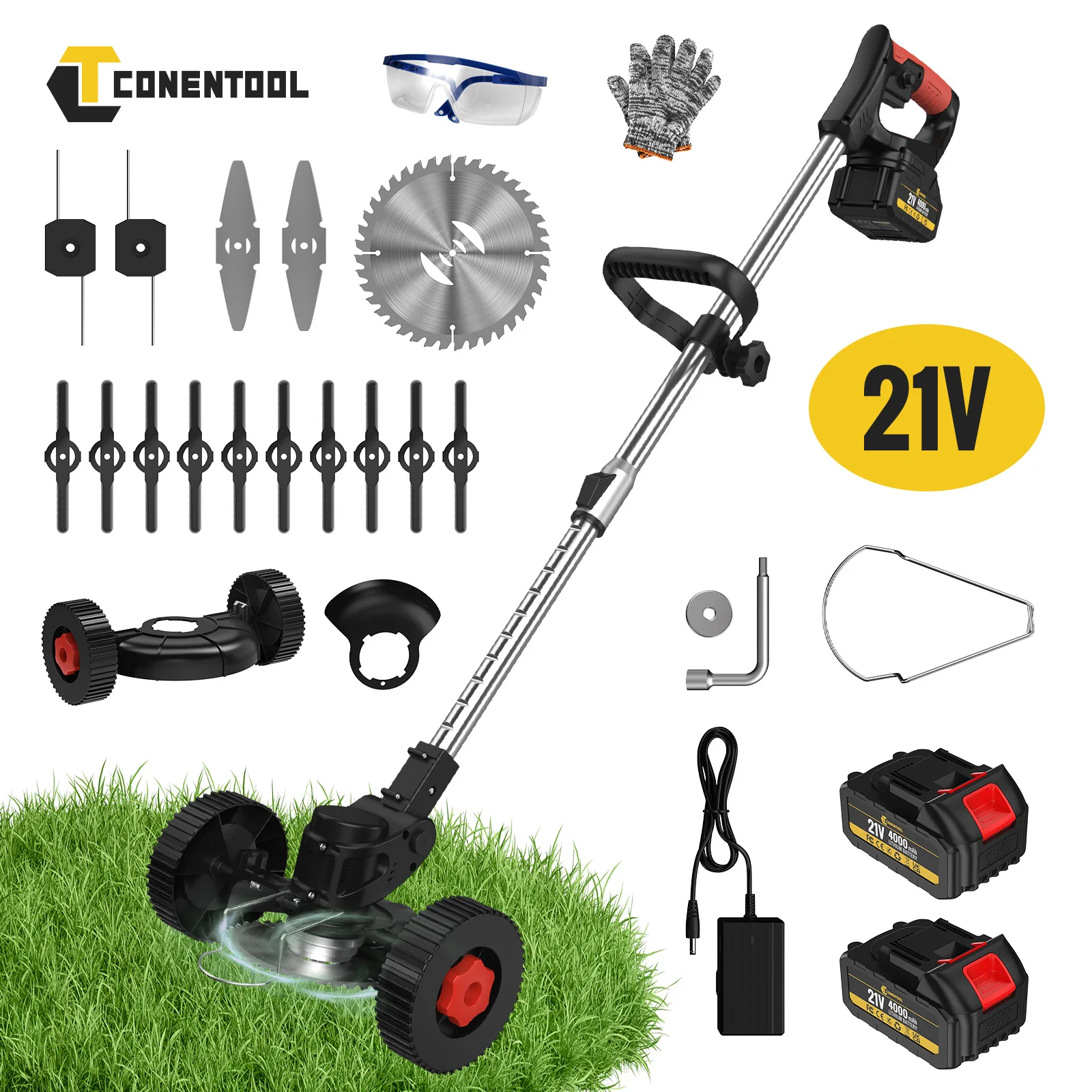 Conentool-Tondeuse à gazon sans fil 24V, 2x2000mAh 24.com et 15 tondeuses enge sphpopularité