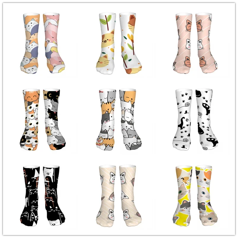 Cat Seamless Pattern Mens Womens Funny Crew Socks Cool 3D Printed Design Socks Fashion Comfortable Basketball Socks