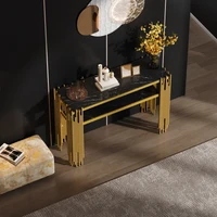 Table à manger de salon moderne médiévale 128 x 44 x 80 cm avec pieds dorés en coque noire, MDF double couche 5