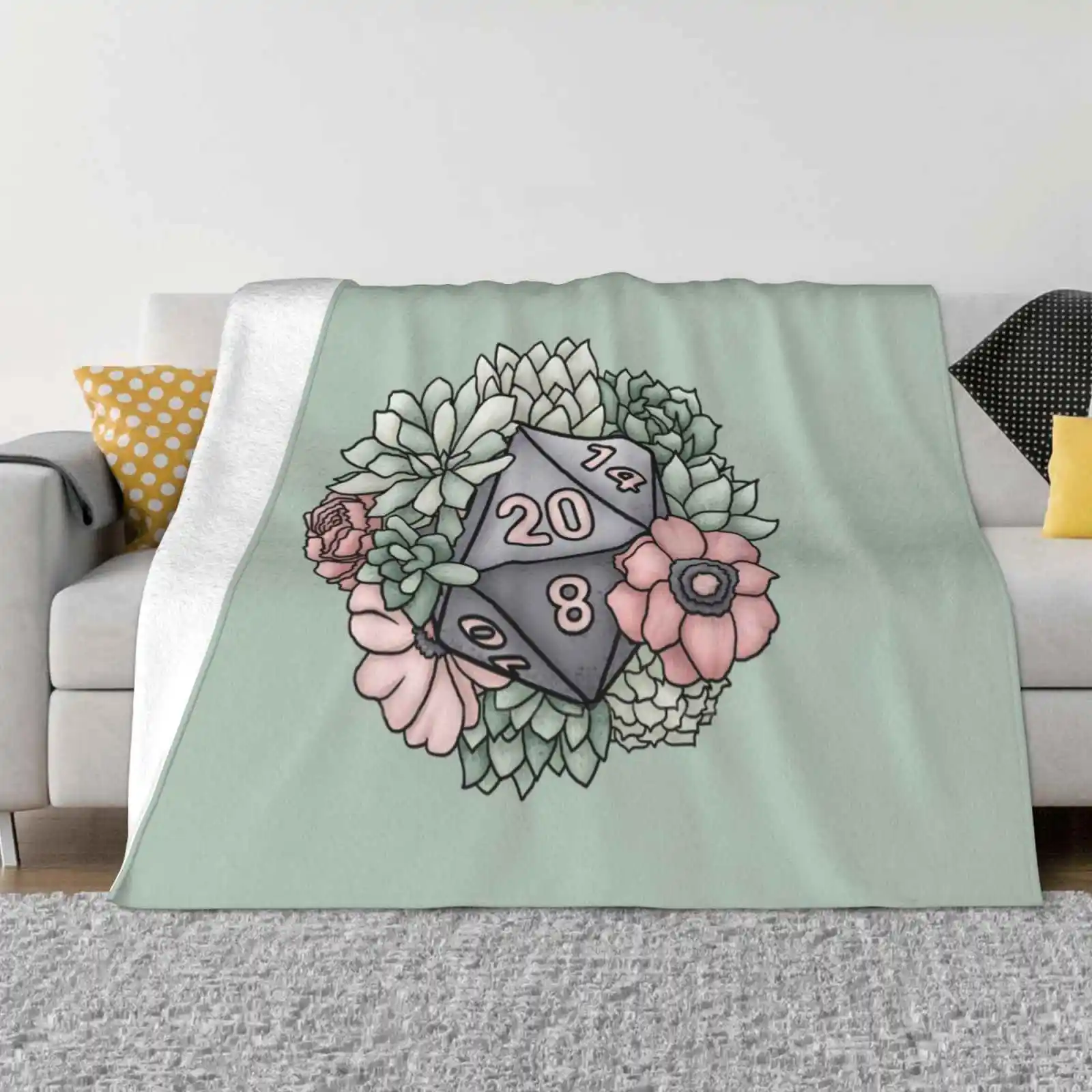 

Succulent D20 Tabletop Rpg Gaming Dice New Arrival Fashion Leisure Warm Flannel Blanket D20 Dnd And Dice Feminine Games Nerdy