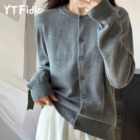YTFidio 100% coton femmes col rond solide Cardigan de luxe vêtements de créateur femme pull femme hauts 386 3