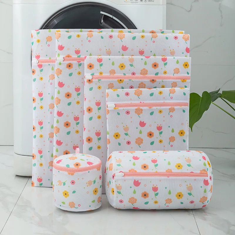 Home Laundry Bags Underwear Bra Machine Mesh Travel Organizer Wash Folding Hanging Flower Printing Zippered Mesh Laundry Bags 3
