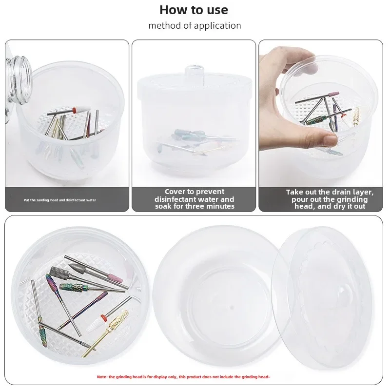 Nail Art Drill Bits Grinding Head Sterilizer Disinfection Box Nail Tool Cleaning Box Manicure Storage Case Clipper Accessories