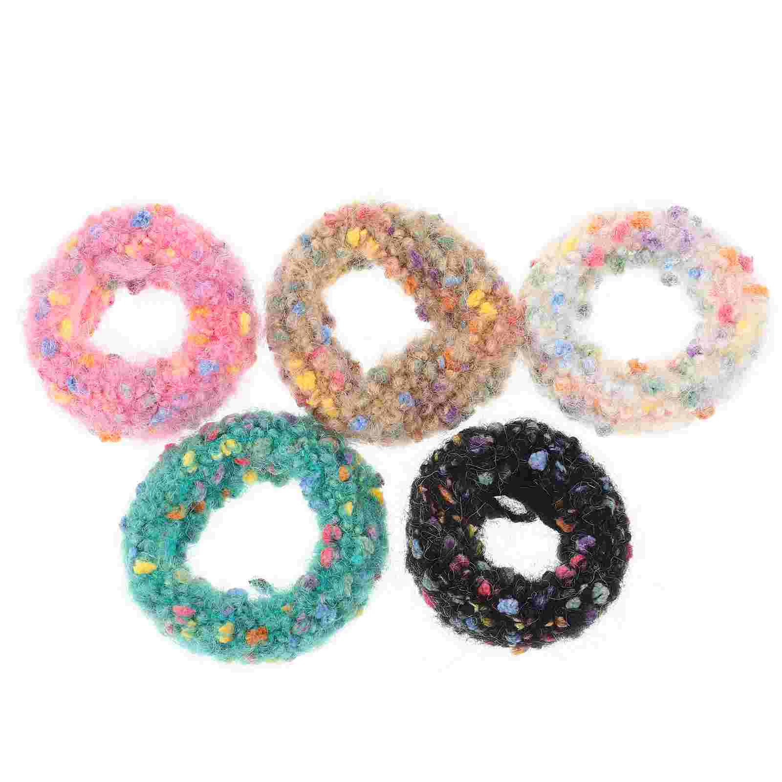 

5 Pcs Wool Color Hair Rope Rubber Bands Fuzzy Tie Ponytail Holders Mixed Fabric Scrunchies Ties Miss