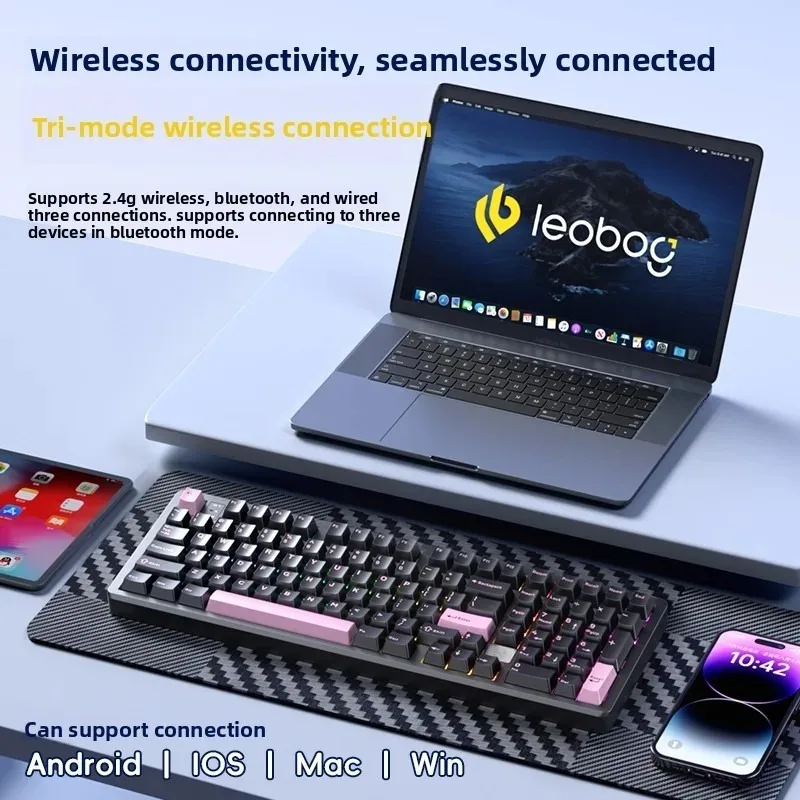 LEOBOG Hi98C Pro 풀 알루미늄 기계식 키보드 98키 트리플 모드 무선 블루투스 2.4G 가스켓 핫스왑 RGB 사무용 게이밍