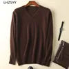LHZSYY Men's 100% Mink Cashmere Large Size Sweaters Autumn Winter Solid V-neck Casual Knit Pullovers Men Long Sleeve Warm Jumper 6