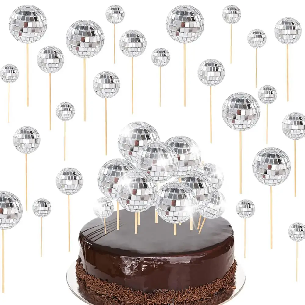3512pcsMirrorBallCakeDecorationDiscoRetroDanceDiscoSilver