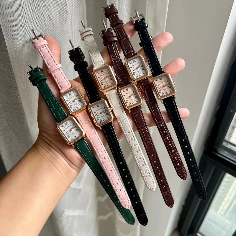 Retro Watches Classic Casual Quartz Dial Leather Strap Band Rectangle Clock Fashionable Wrist Watches for Women Harajuku Y2k 3