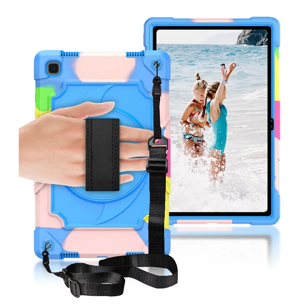 

For Samsung Galaxy Tab A 10.1 8.0 2019 A7 10.4 2020 SM-T510 T290 T500 360 Rotation Hand Strap&Kickstand Silicone ShockProof case