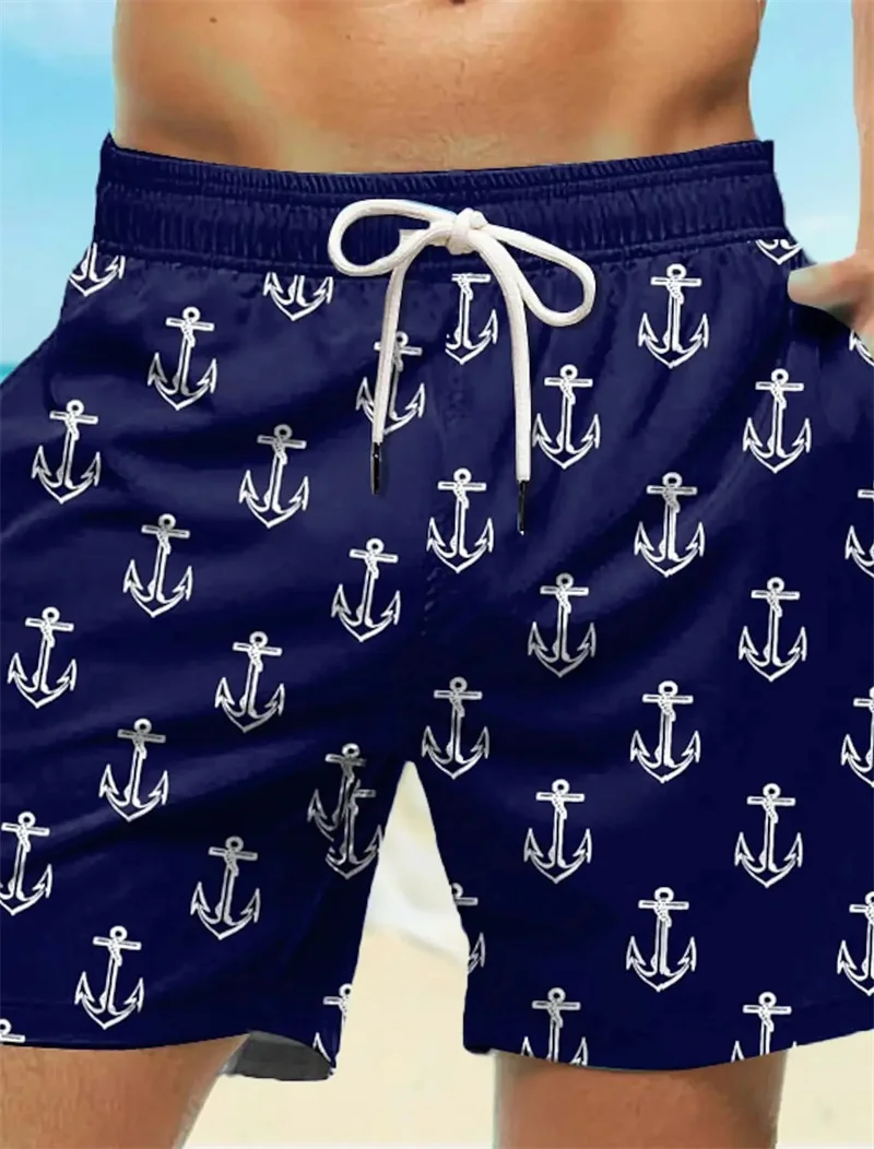 Anchors Pattern Men's Beach Shorts Summer Swim Trunks 3D Printed Women Men Casual Oversized Loose Sport Short Pants 5