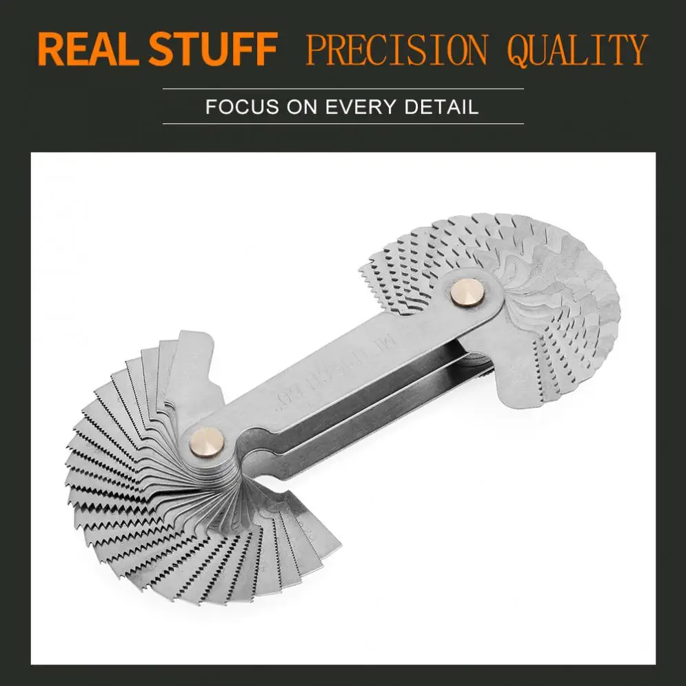 52pcs Stainless Steel Thread Gauge Metric and Imperial 55 60 Degree SAE Precision Gear Tooth Screw Thread Pitch Gauge Size Tool