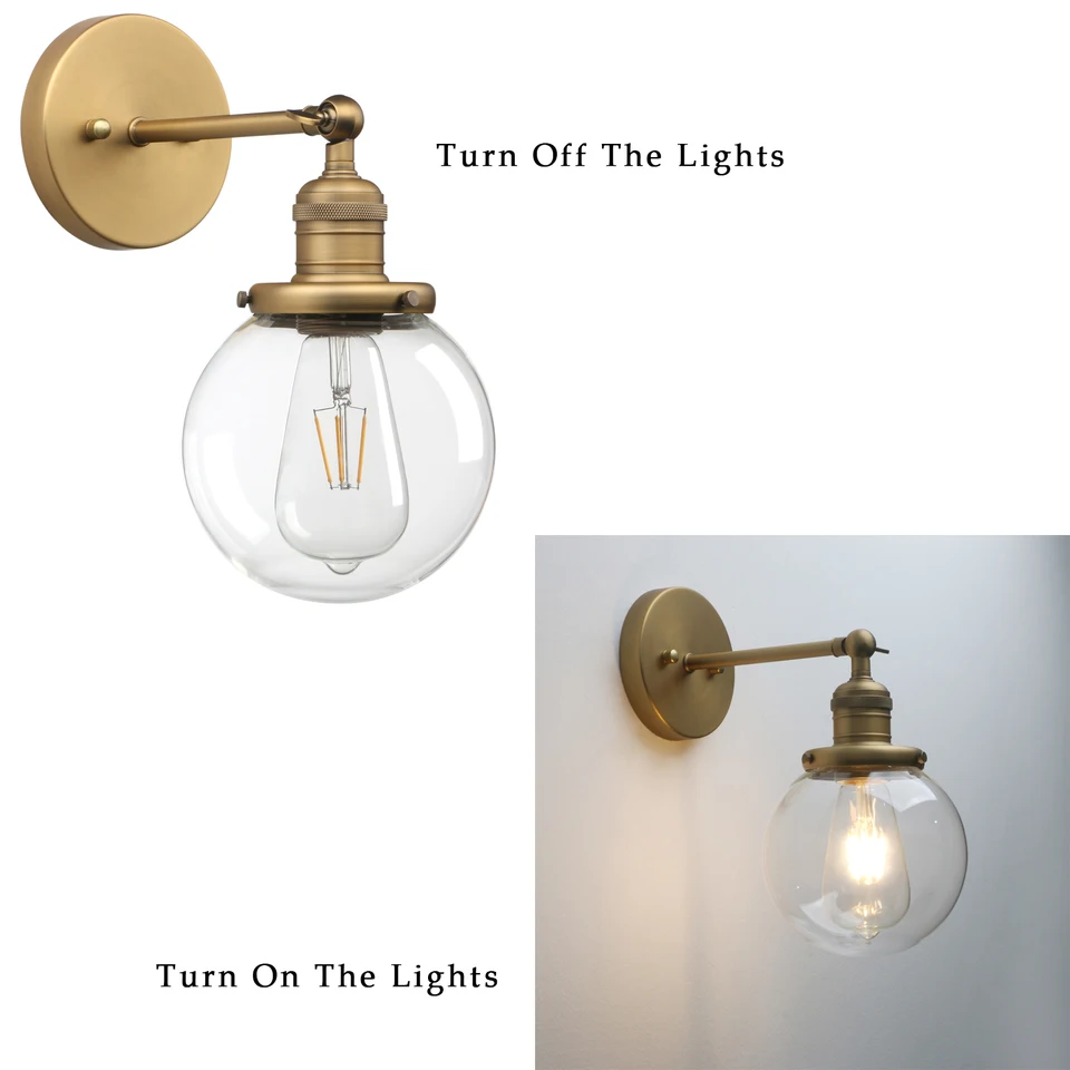 Black Wall Sconce With Clear Glass Shade - Pull Cord Bedroom Light For Hallway & Living Room