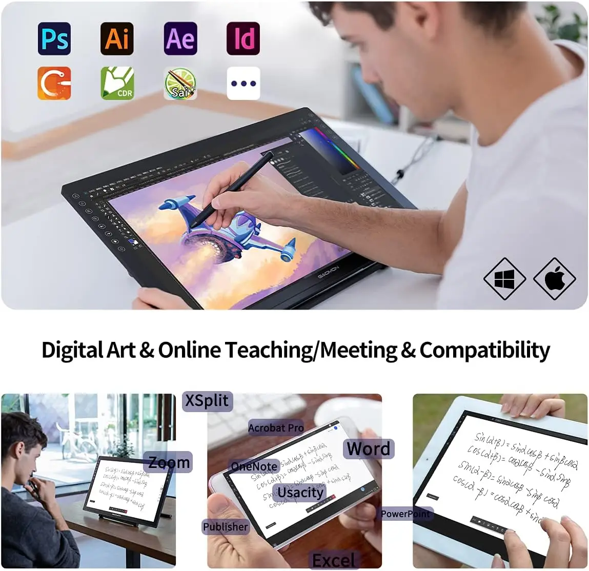 GAOMON PD2200-21.5 Inch Digital Tablet Anti-Glare Full Lamination Screen Display with 8 Touch Keys Support ±60° Tilt Function 5