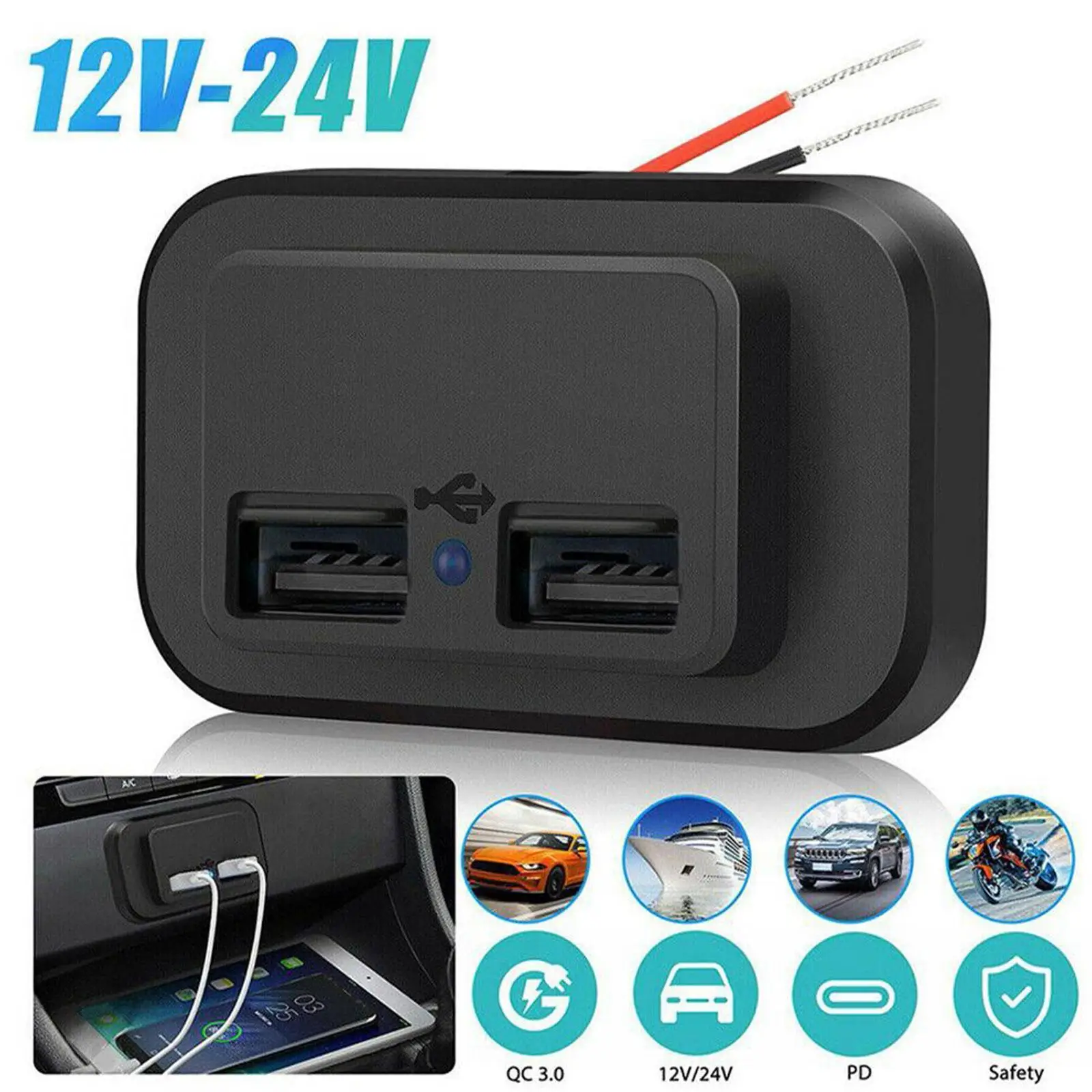 Acheter Prise de chargeur de voiture 3.1A PD QC3.0, Charge rapide, double  USB, panneau de sortie, adaptateur d'alimentation 12/24V, pour camion,  camping-car, caravane, accessoires