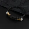 New Braided Bracelets Women Men Fashion Punk Pearl Open Cuff Bracelet Bangles Stainless Steel Wrist Metal Jewelry Accessories 2
