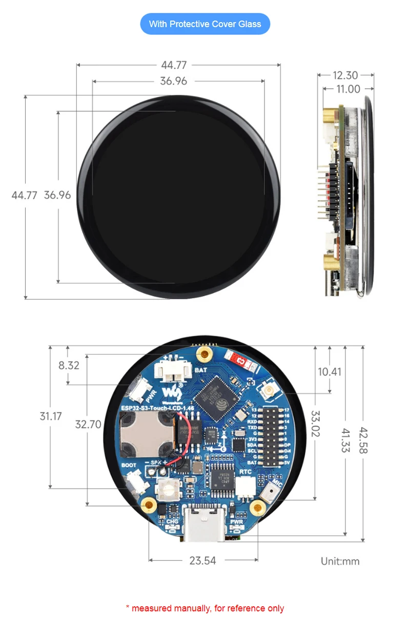 ESP32-S3 1.46 ��ġ ���� ��ġ LCD ���� ���� ���� Arduino �� WiFi/Bluetooth ���ӵ��� �� ���̷� ������ ����