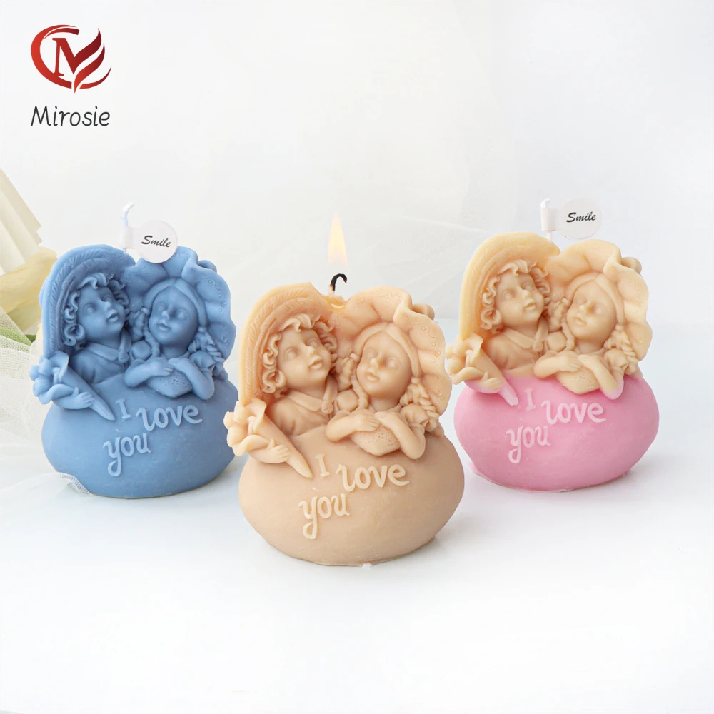 

Mirosie Silicone Little Angel Boy Girl Couple Candle Mold Stone Valentine's Day Hat Men and Women Aromatherapy Plaster Soap Mold