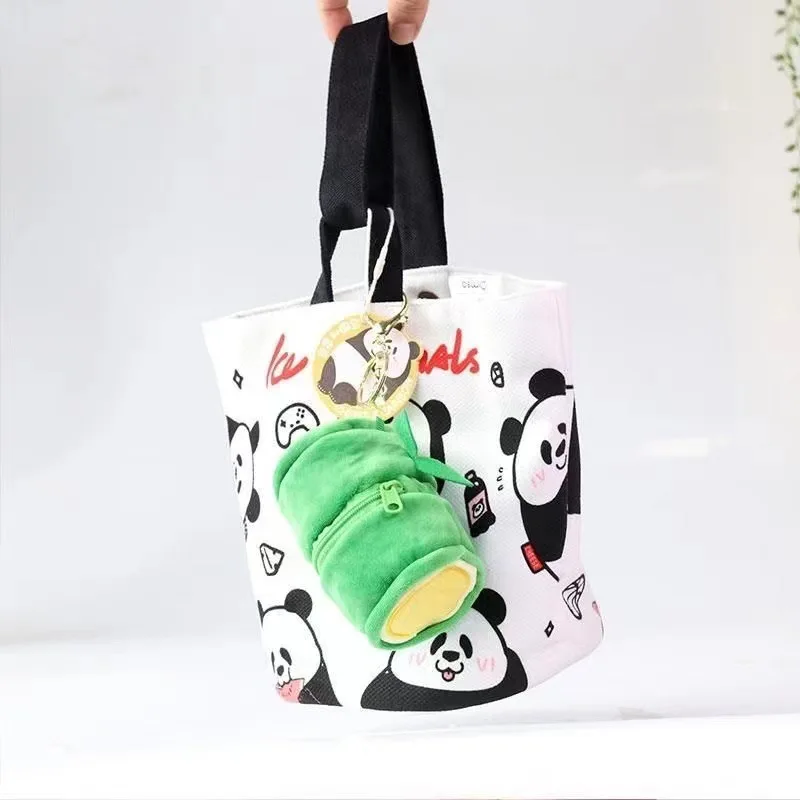 Cute Keychains Unique Design Plush Panda Doll Keychains With Bamboo Storage Bag Creative Plush Keyrings Kawaii Keychain For Bag
