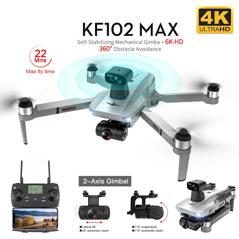Профессиональный Квадрокоптер KF102 MAX 4K с HD камерой, устройство для измерения яркости, Wi-Fi, GPS, 2-осевой стабилизатор Anti-Shake Gimbal, Бесщеточный Мини-Дрон KF102 4k