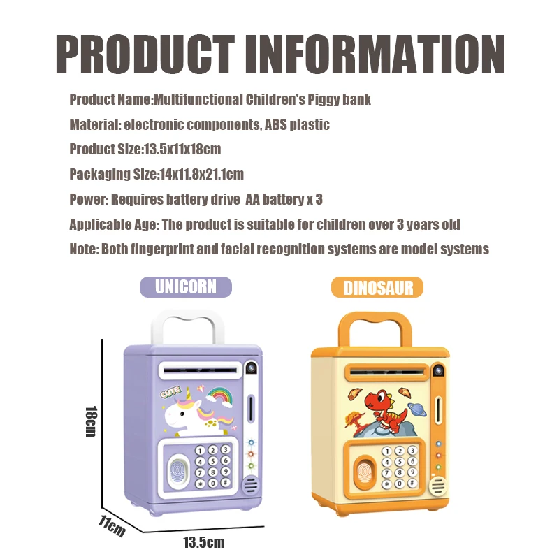 Christmas Gift with box for Girls boys Electronic Savings Tank Automatic Paper Rolling Simulated Facial Fingerprint Recognition