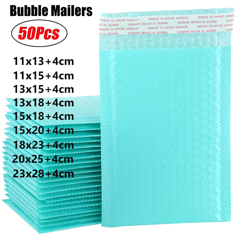 

50PCS Bubble Mailers Blue Poly Bubble Mailer Self Seal Padded Envelopes Shipping Gift Bags Packaging Envelope Bag For Mailing