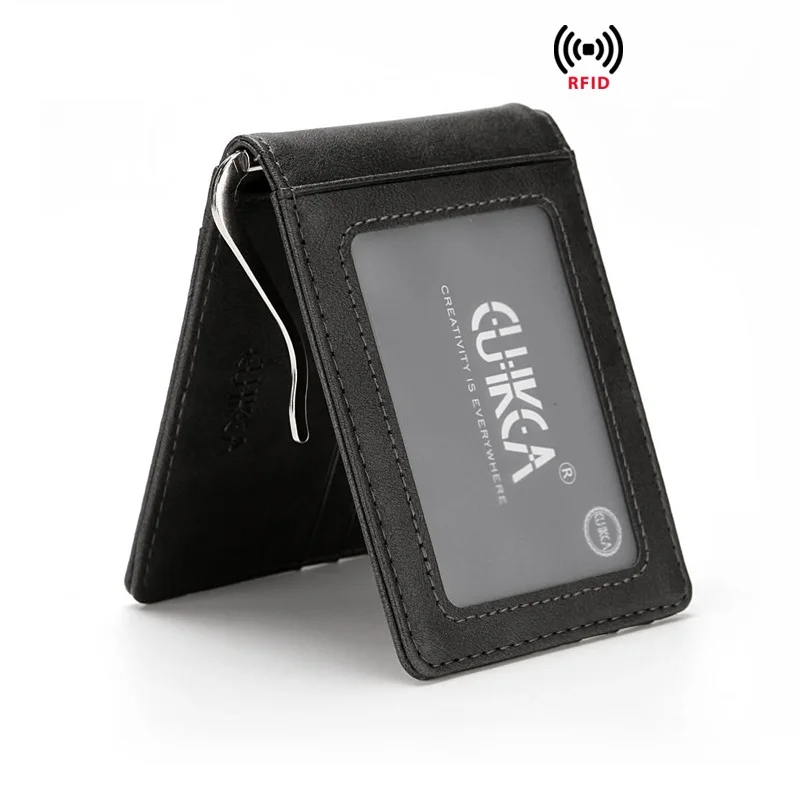 Men's Rfid Wallet Money Clip Metal Leather Purse synthetic leather wallet,credit card holder,metal money clip,leather coin purse,id card holder,leather bill organizer