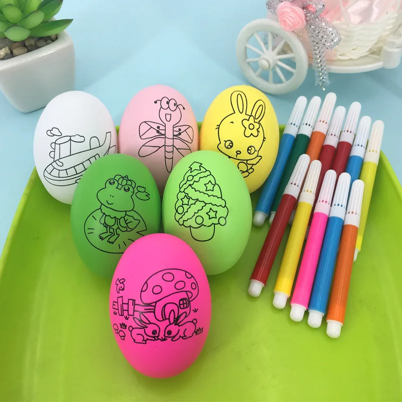 12pcs DIY 그림 어린이를위한 부활절 달걀 예술 공예 색상 작성 그리기 장난감 어린이 생일 파티 호의 유치원 선물