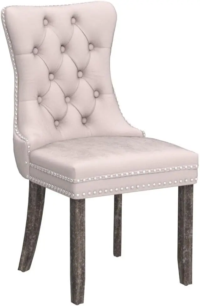 Velvet Dining Chairs Set of 4, Upholstered High-end Tufted Dining Room Chair with Nailhead Back Ring Pull Trim Solid Wood Legs 4