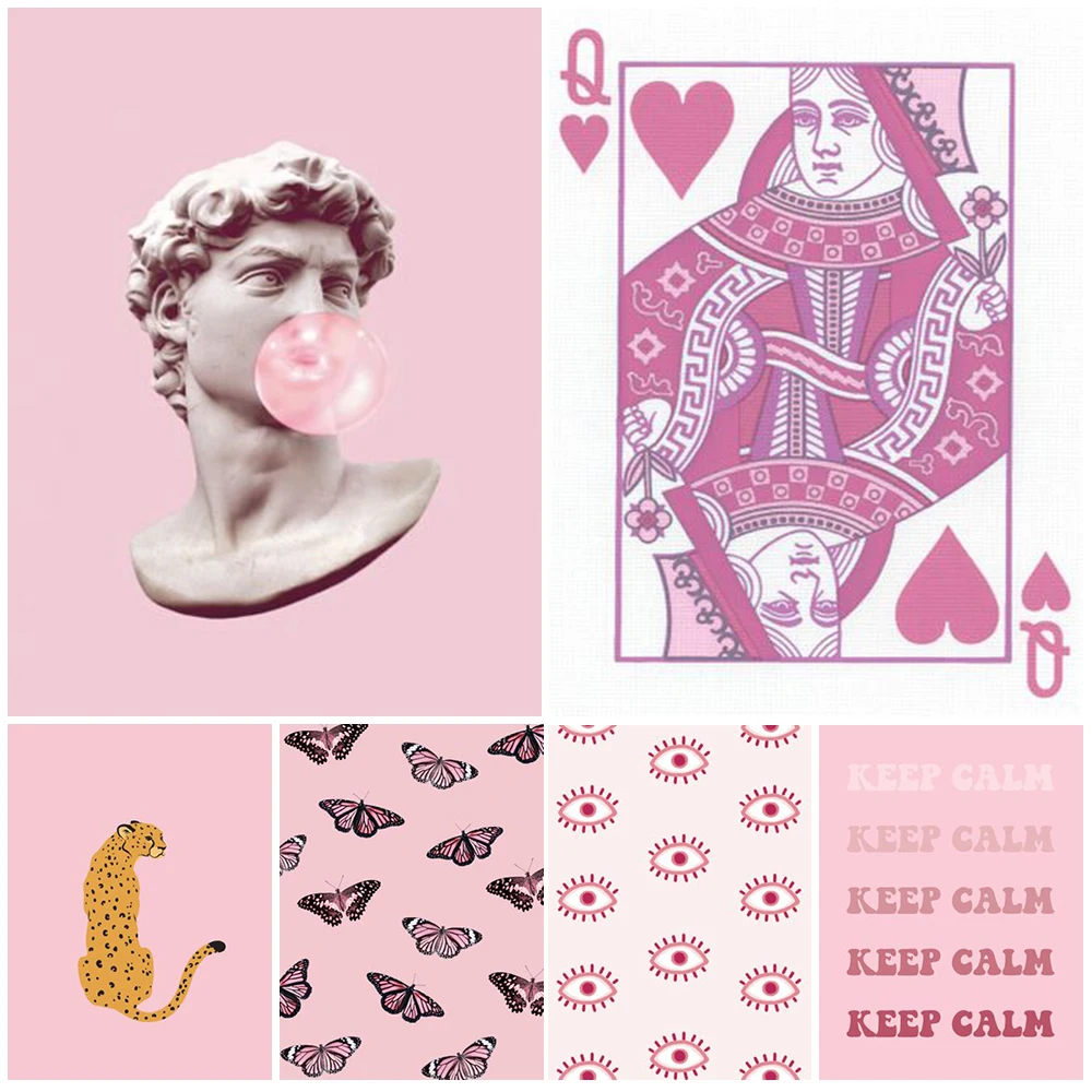 

Pink Queen Butterfly Nordic Poster Still Life Sculpture Wall Art Canvas Painting Wall Pictures For Living Room Decor Unframed