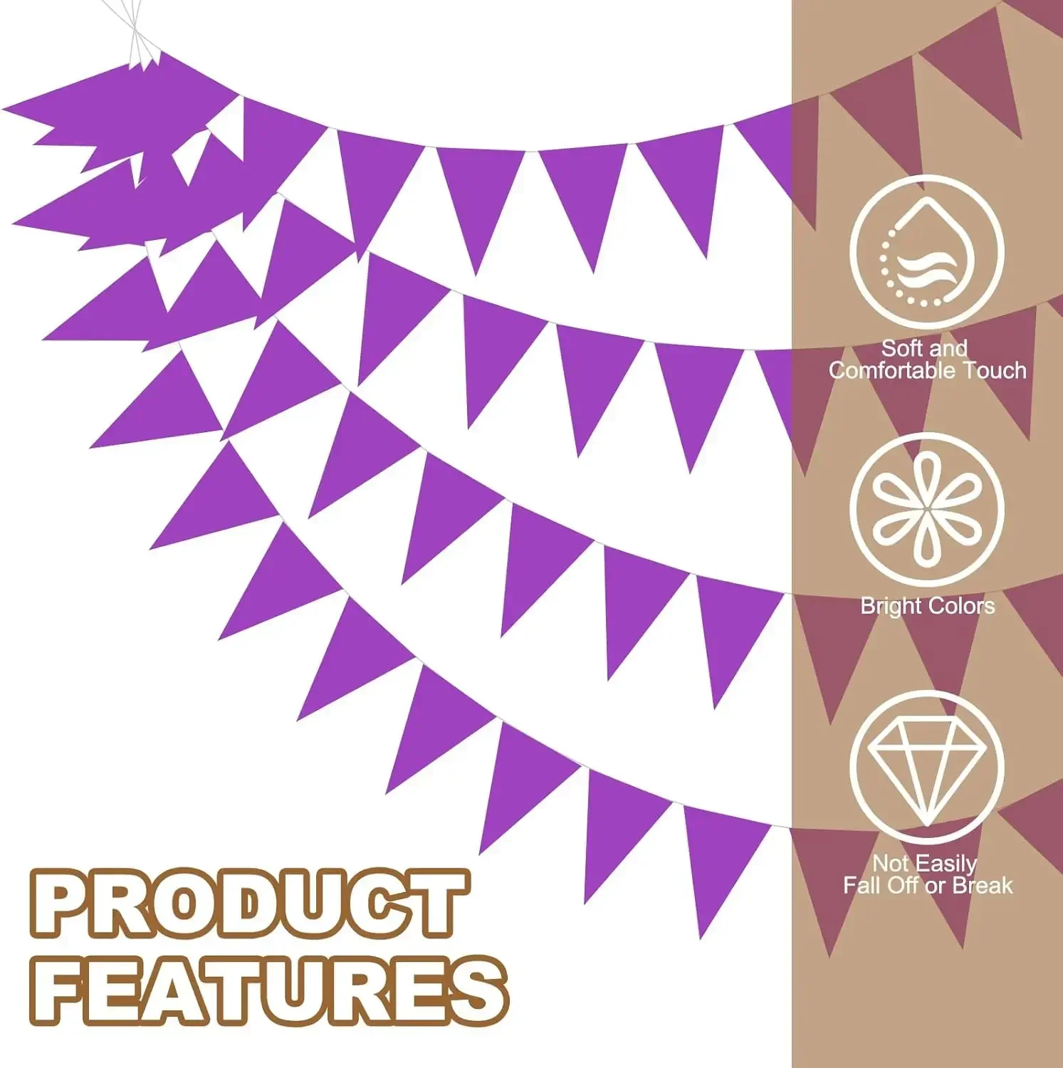 Vibrant Purple Triangle Bunting - Waterproof Pennant Flags Garland, 33ft/10m Durable Party Decoration
