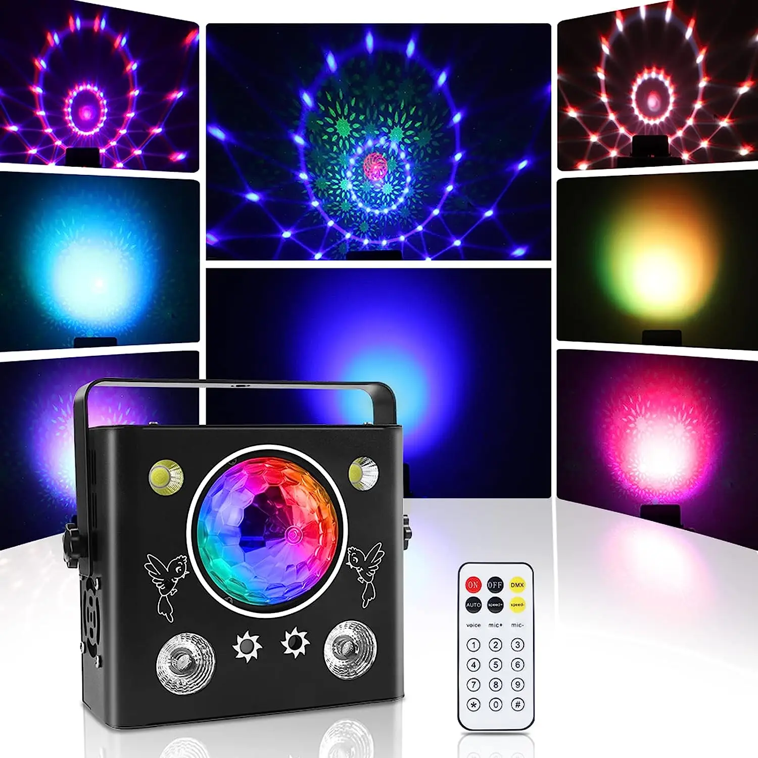 

4IN1 Party Lights LED DJ Disco Strobe Dyeing Magic Ball 32 Patterns Laser Projector DMX Stage Lighting Effect Lamp for Dance Bar