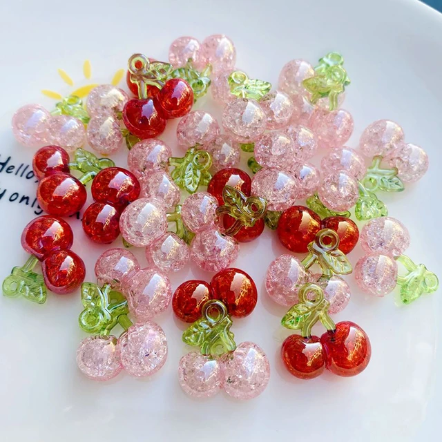 10pcs Red Pink 3D Cherry Cute Charms Pendant Jewelry Making DIY Necklace  Earrings Simulated Fruit Resin