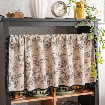 Tende da cucina in cotone e lino, tende corte fatte a mano, nappe, mantovane per finestre, tende da caffè, per tasche per aste da camera da letto in fattoria 1