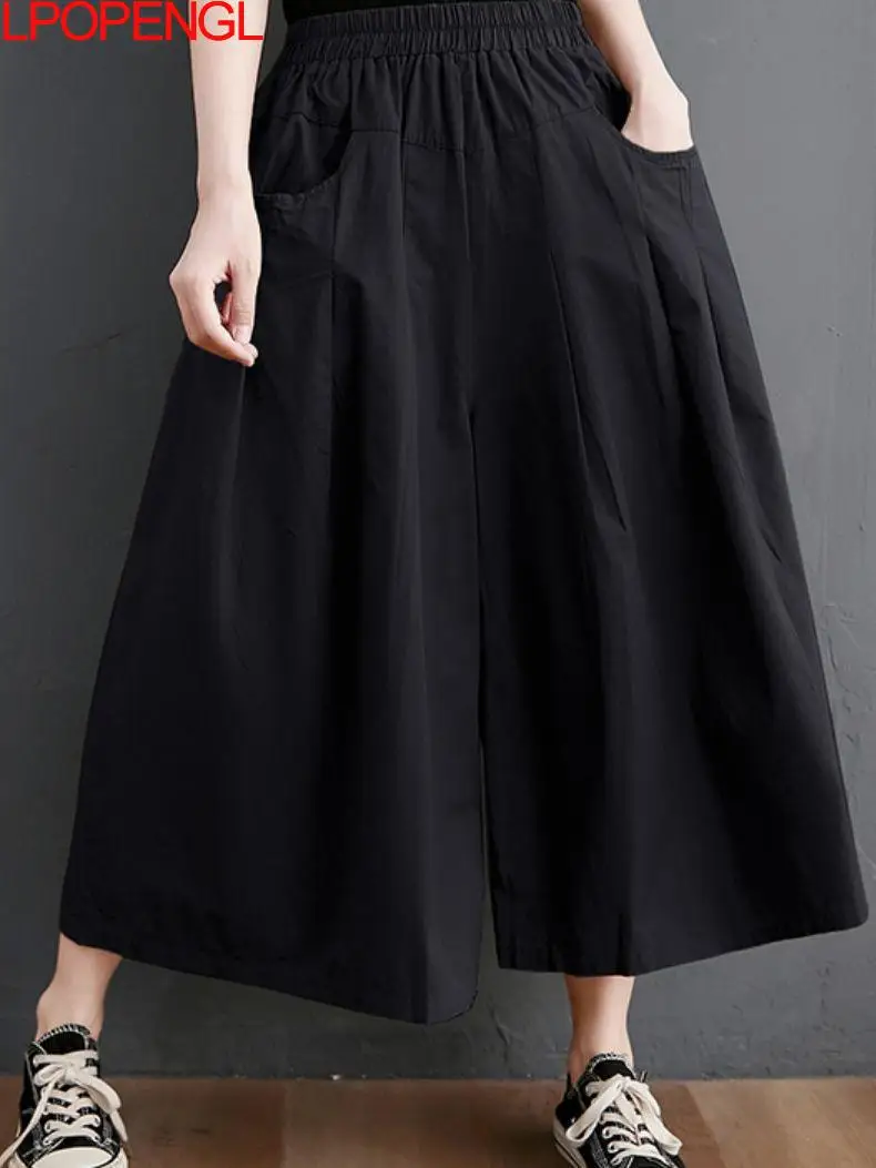 

Summer Women Wide Leg Pants Korean Version High Waist Solid Color Casual Loose Breathable Oversized Female Ankle-legnth Pants