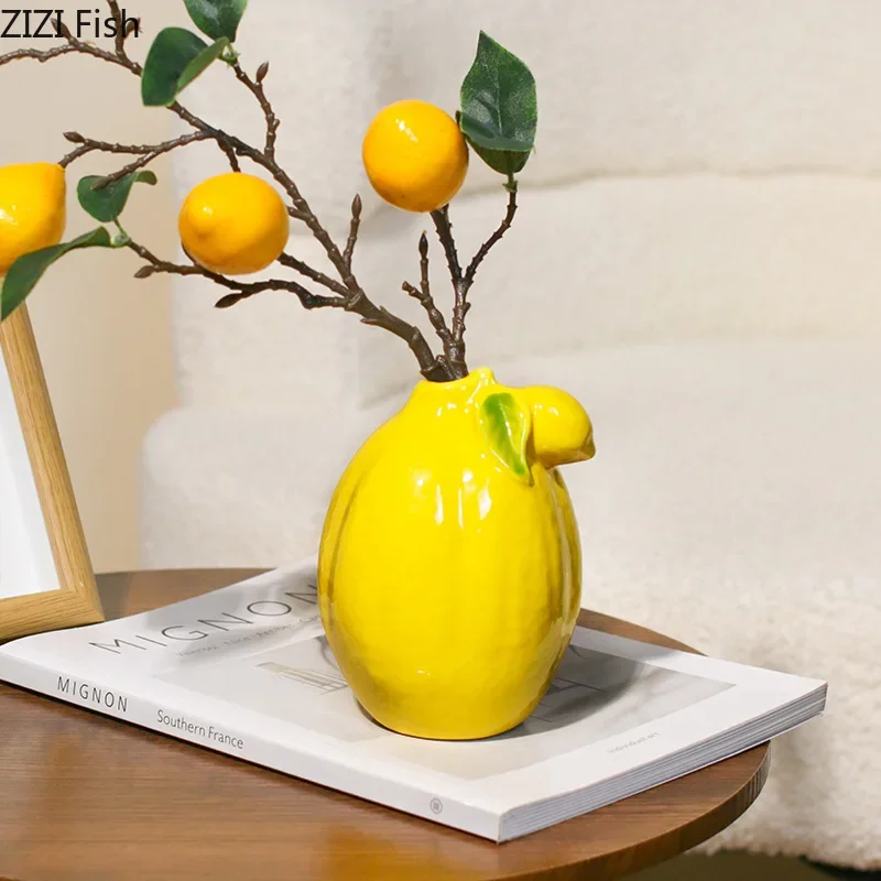 Creative Lemon Ceramic Vase Desk Decoration Artificial Flower Decorative Flowers Arrangement Floral Vases Room Aesthetic Decor 4