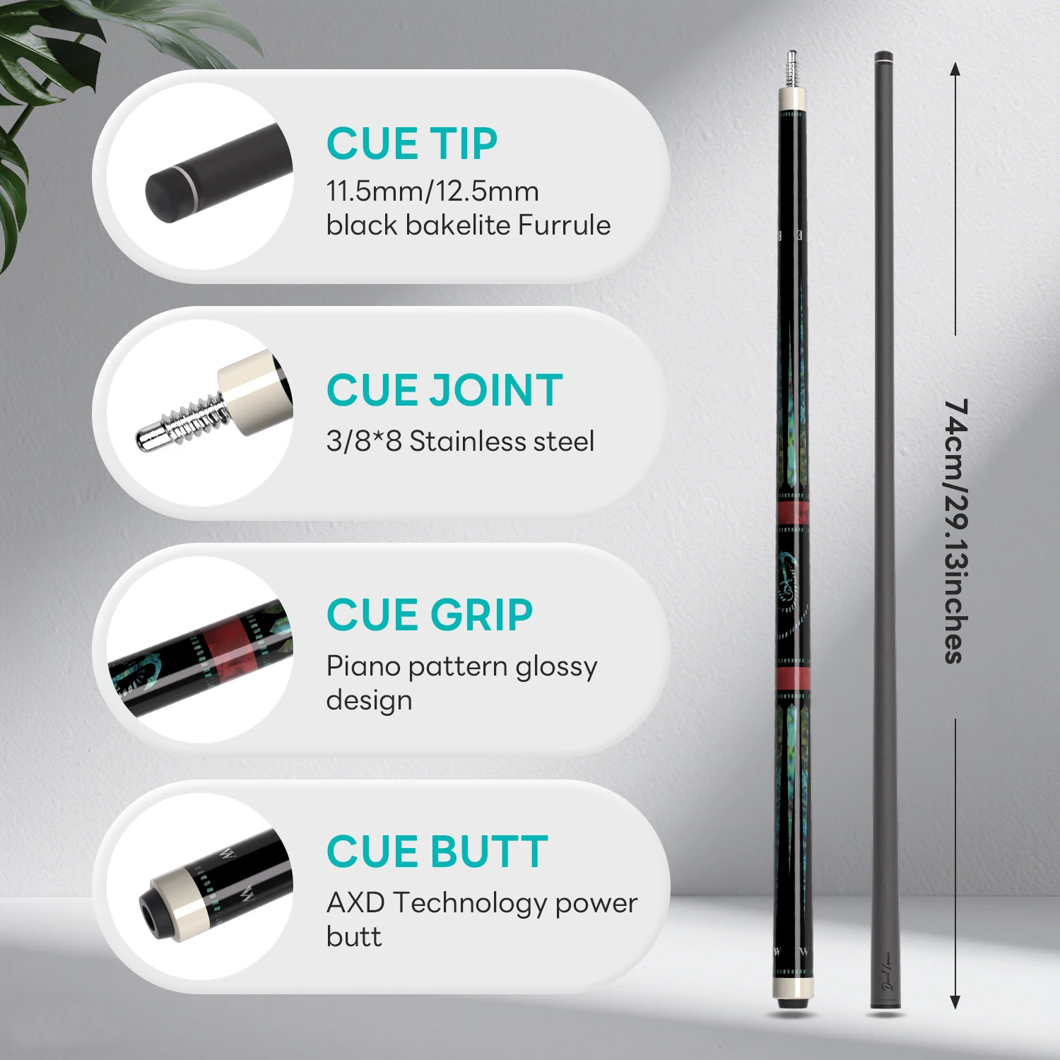 DAVID LOMAN カーボンファイバービリヤードキュー 58 インチ、3/8 * 8