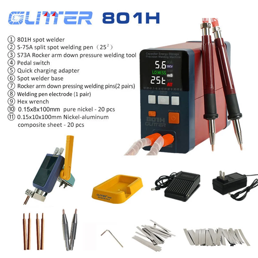 801H Spot Welding Machine 21KW 3500A Pulse Butt Welder 110-240V Power Battery Aluminum Nickel Single Battery Spot Welder