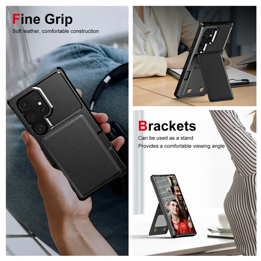 Pung-etui til Samsung Galaxy S24 S23 S22 S20 Ultra Plus FE A34 A54 A53 Læderkortlomme Flipcover Blødt Luftpude-cover_voghion.com