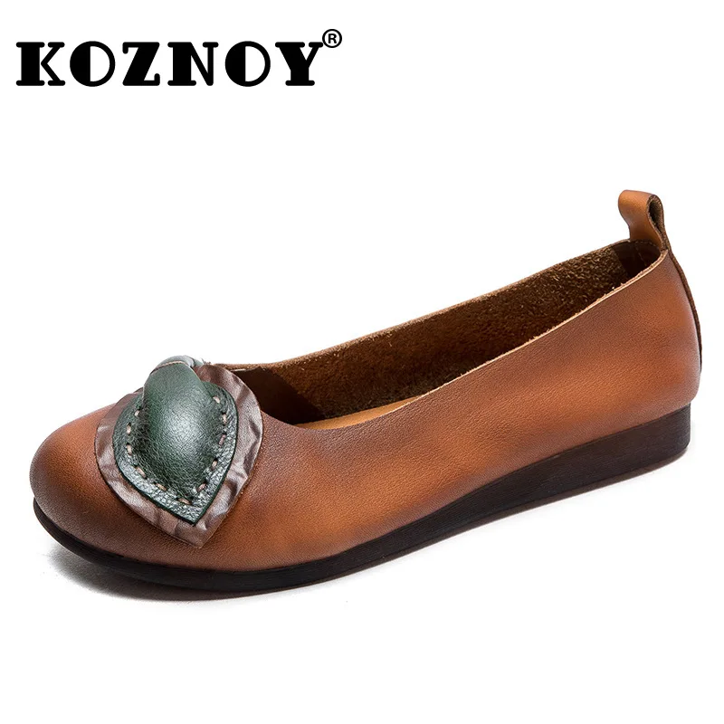 

Koznoy 2cm Cow Genuine Leather Ethnic Woman Moccasin Elegance Soft Soled Luxury Flats Ladies Shallow Comfy Loafer Summer Shoes